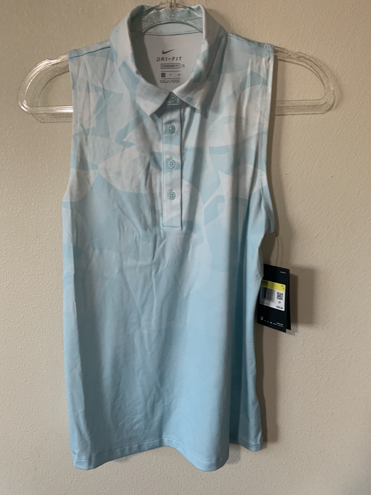 NIKE WOMEN DRI FIT FAIRWAY PRINT GOLF POLO TOPAZ MIST Size SMALL NWT $60 gallery