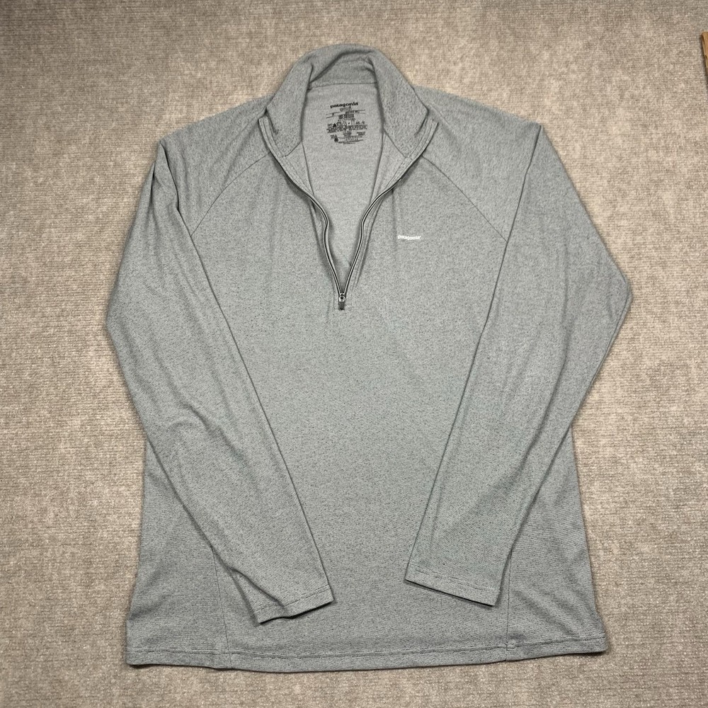Patagonia Capilene 2 Lightweight 1/2 Zip Mens XL Gray Striped Long Sleeve