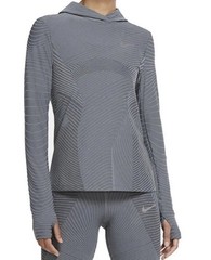 Nike Dri Fit Textured Smoke Grey Running Shirt Hooded CU3381 084 XL
