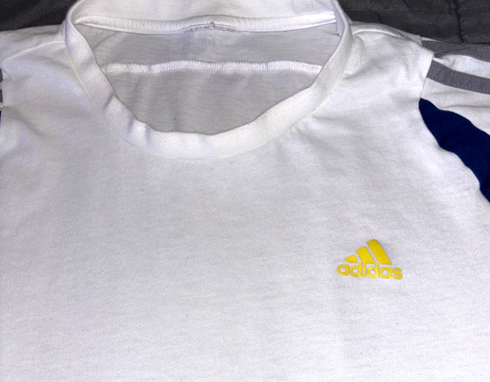 Men's Adidas Active 360 Athletic 3 Stripes Short Sleeve Shirt White & Blue Sz M gallery