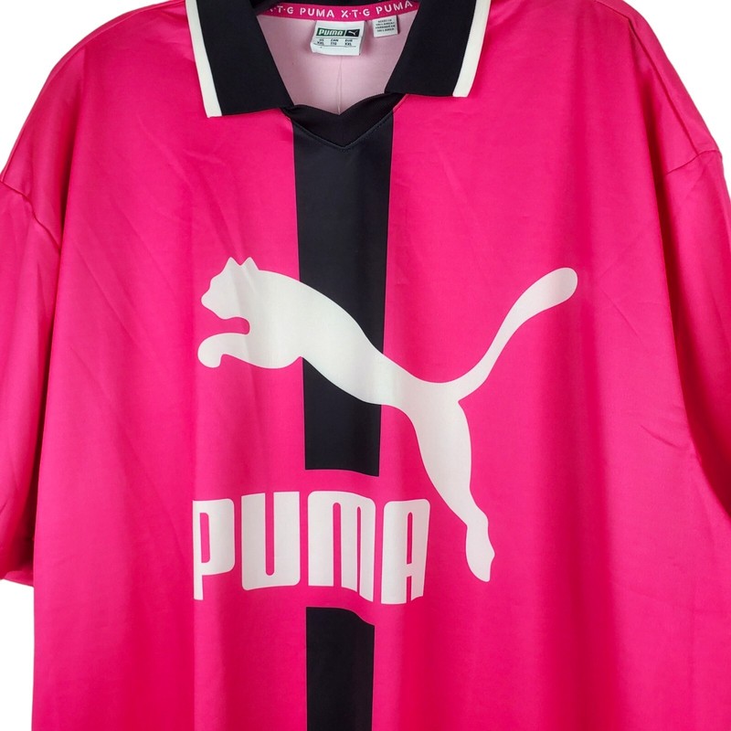 PUMA XTG Polo Shirt Adult XXL Pink Black BIG LOGO Spell Out Soccer Activewear gallery