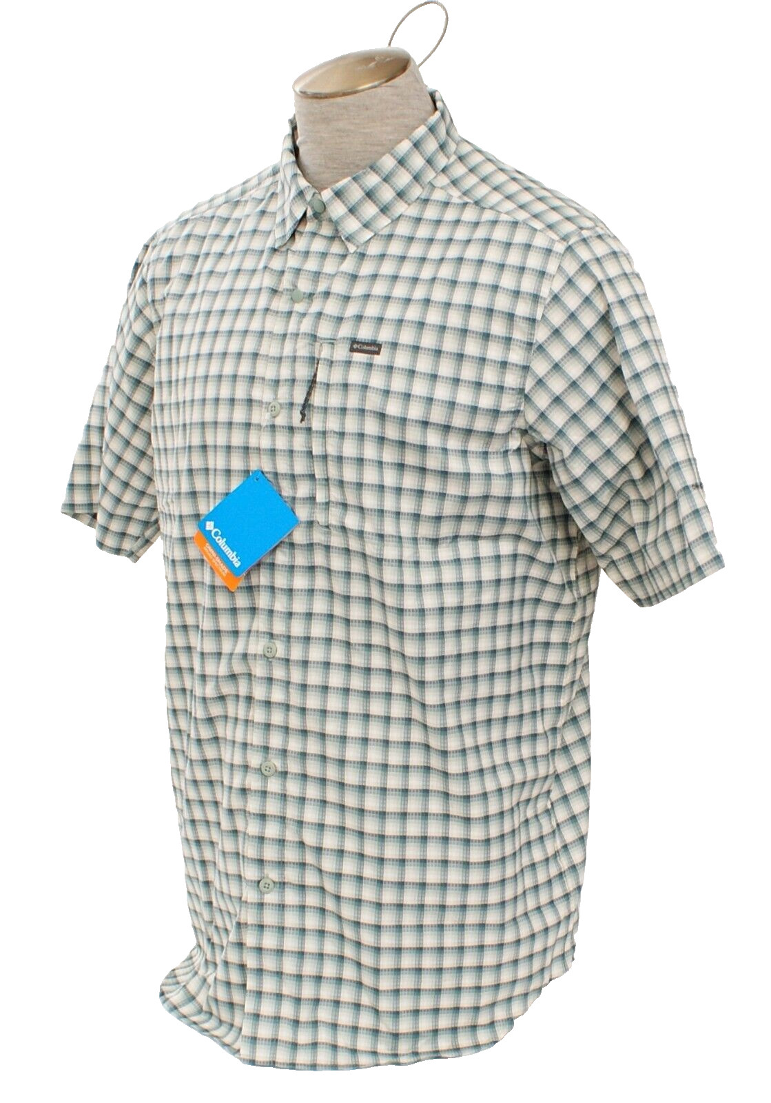 Columbia Men's LT Teal Blue Plaid Silver Ridge Button Front Shirt UPF 50 Wicking gallery