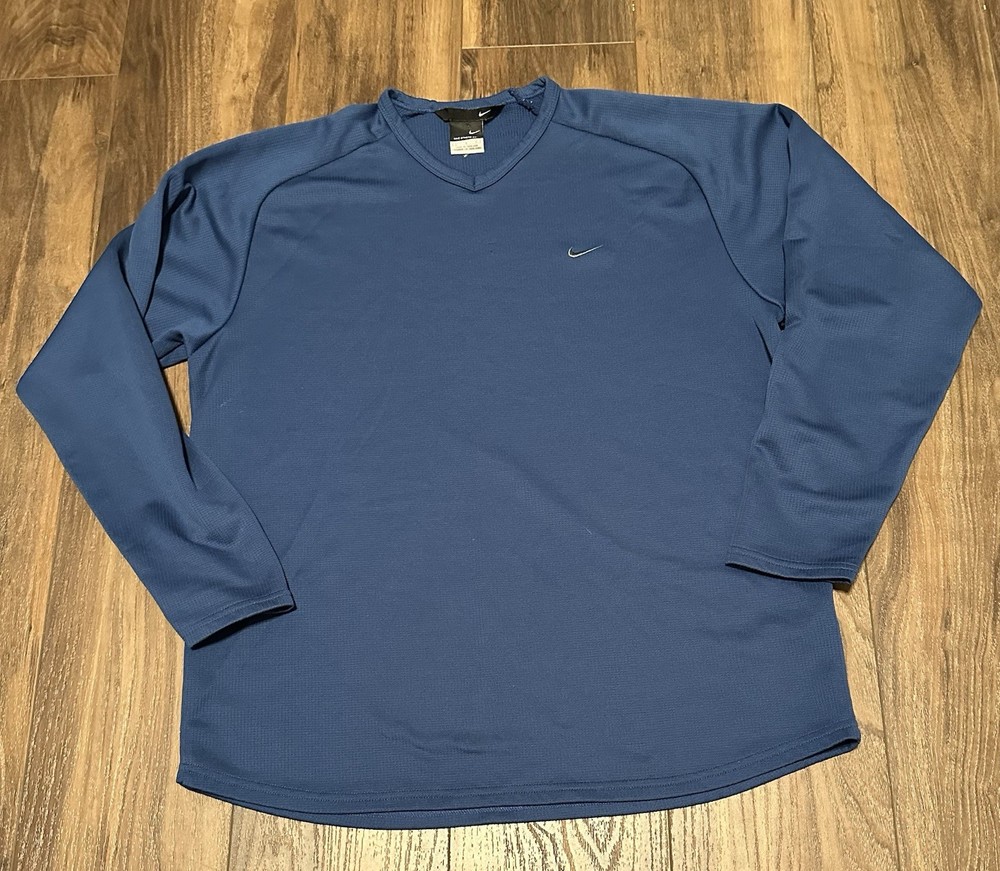 Nike Dri Fit Mens Running Shirt Large Long Sleeve Therma Sphere Blue. L Waffle