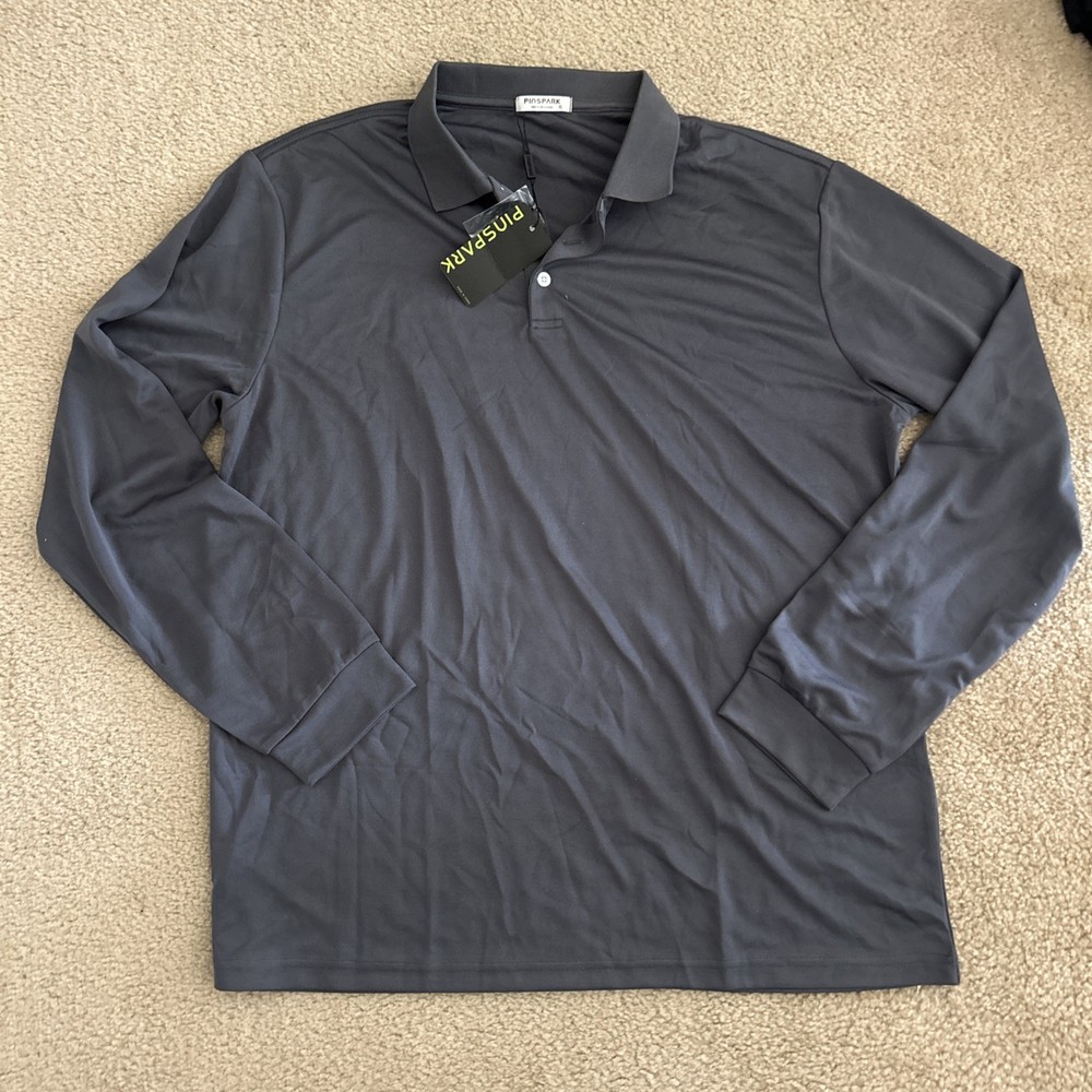 Pinspark Men’s White Shirt Long Sleeve Size L Moisture Wicking Golf Athletic NWT