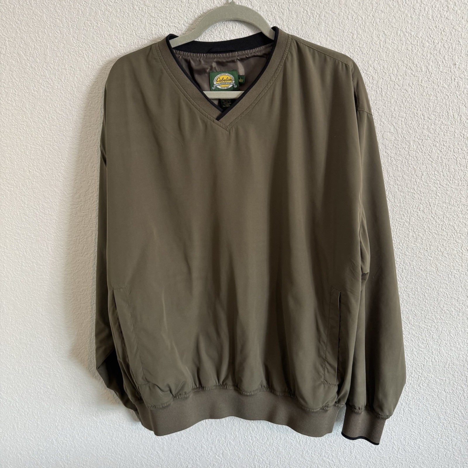 Cabelas Windcrest Pullover Windbreaker Army Green V Neck Pockets Size Large gallery