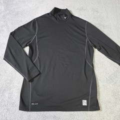 Nike Mens L Pro Combat Dri-FIT Mock Neck Base Layer Shirt Black Fitted Long Slv
