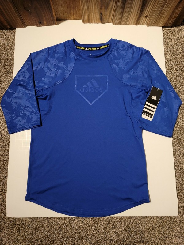 NWT Adidas Phenom Climacool Shirt Baseball 3/4 Sleeve Tech Blue YMed A10 gallery
