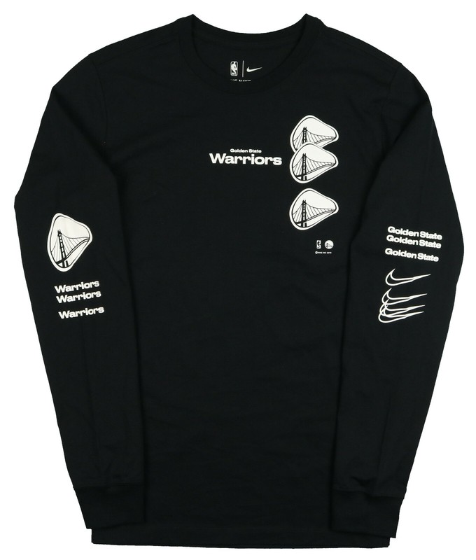 NIKE Golden State Warriors Distorted Logo Long Sleeve Shirt sz S Small Black NBA gallery