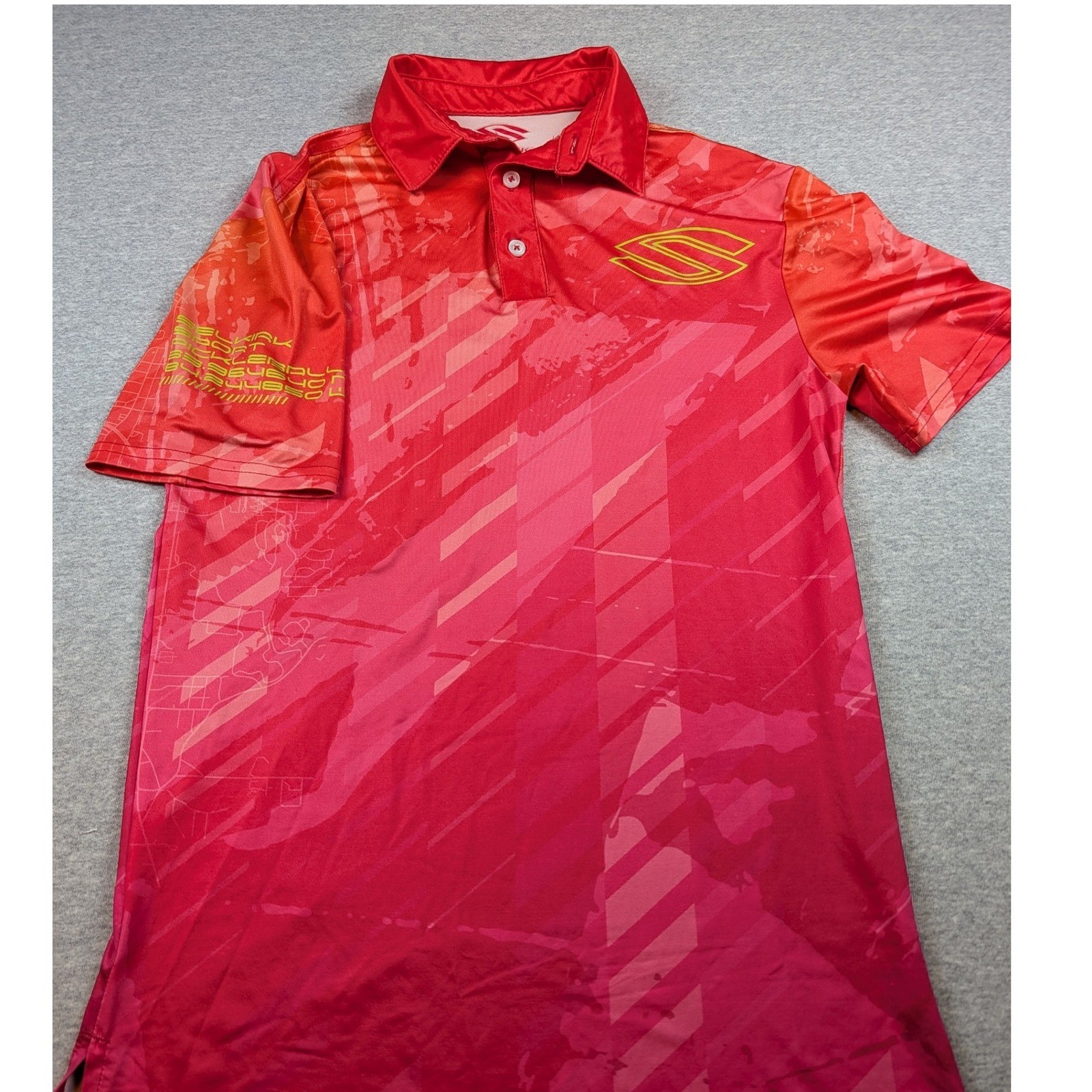 Selkirk Sport Pickleball Performance Polo Shirt Mens XS Red Orange Geometric gallery