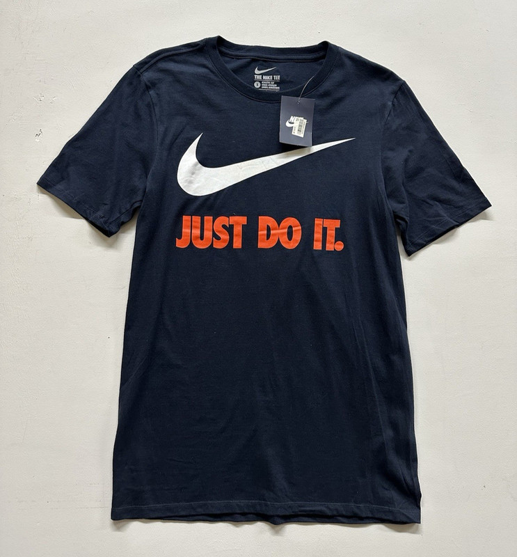The Nike Tee Just Do It men size S short sleeve crew neck navy Athletic T Shirt gallery