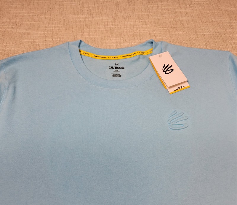 Under Armour Curry Shirt 2XL Men Light Blue Embossed Logo Tee Loose Fit Crewneck gallery