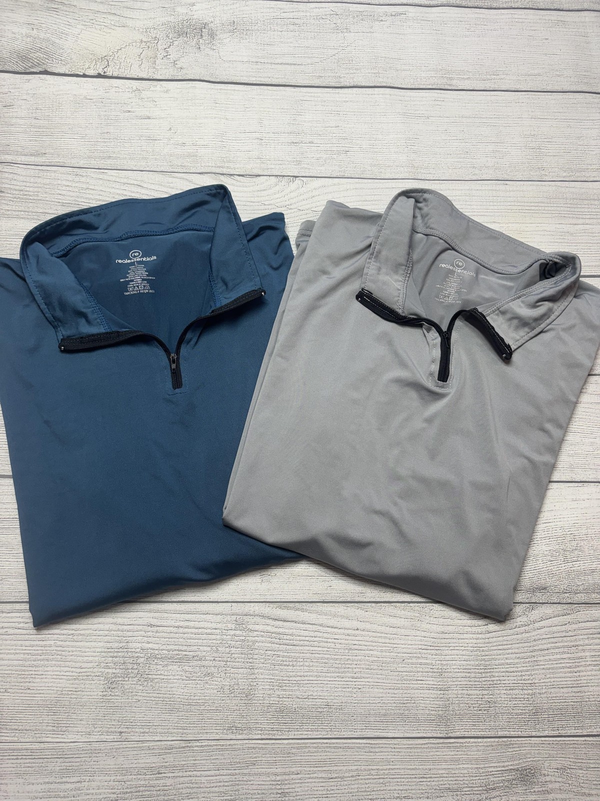 Real Essentials Pullover Mens Large Blue Gray Long Sleeve 1/4 Zip Top 2-Pack gallery