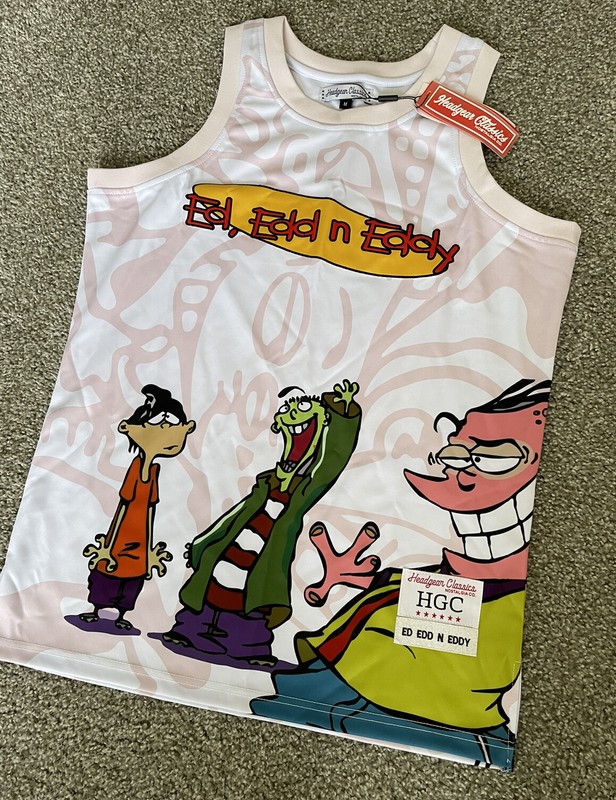 Ed Edd n Eddy Headgear Classics Nostalgia Animated White Pink Jersey Size Medium gallery