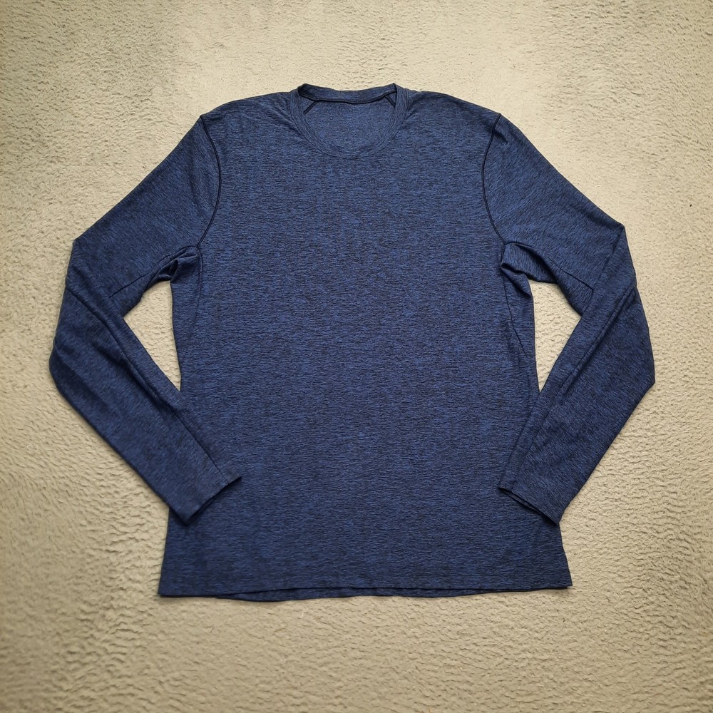 Lululemon Surge Warm Crew Neck Shirt Mens Large Blue Black Pullover Long Sleeve