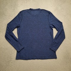 Lululemon Surge Warm Crew Neck Shirt Mens Large Blue Black Pullover Long Sleeve