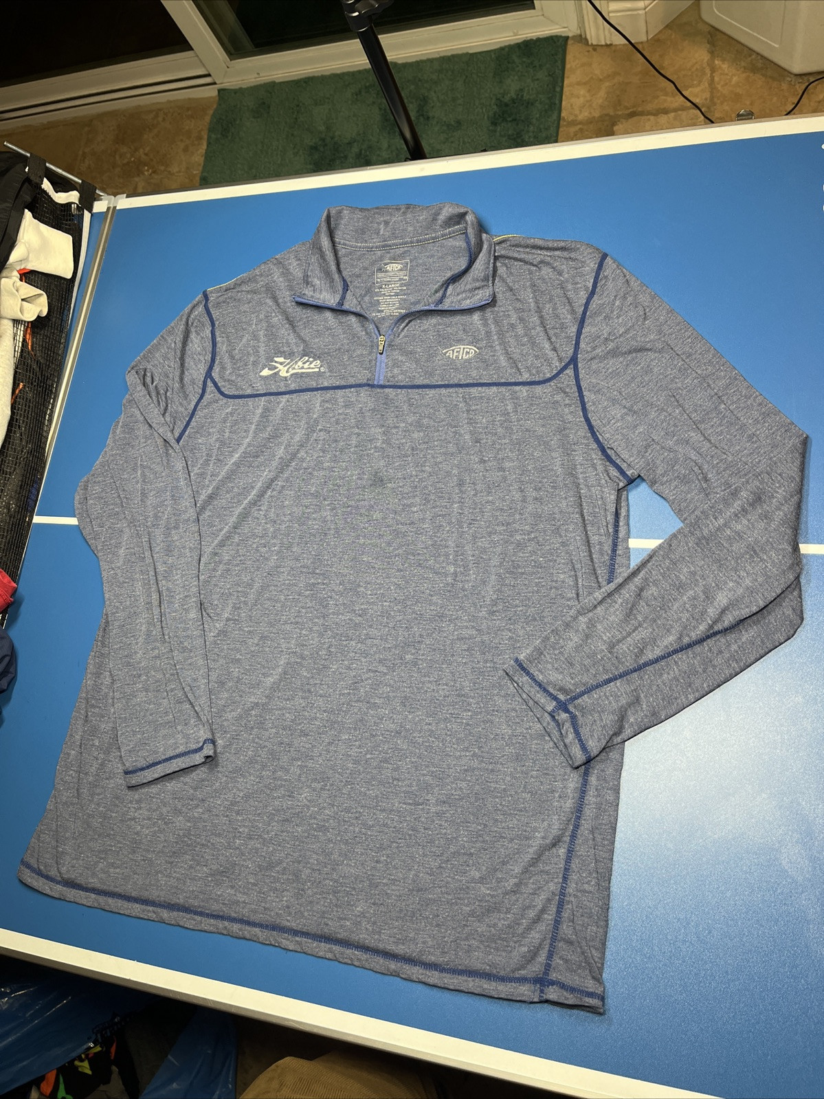 AFTCO Fishing Shirt Mens XL Blue 1/4 Zip Pullover Long Sleeve Hobie Surfboards gallery