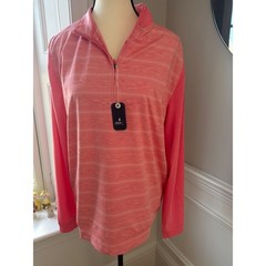 Johnnie-O Bert 1/4 Zip Pullover Pink Taffy Stripe Golf Performance S