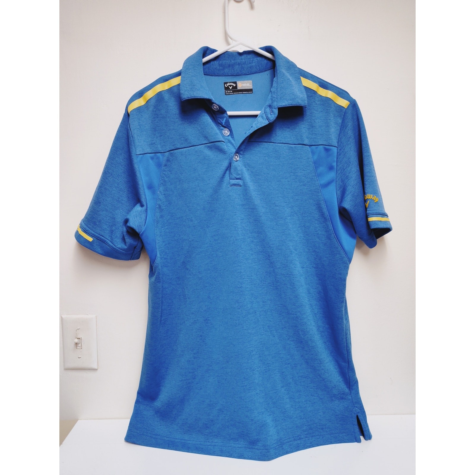 Men's Callaway Blue and Yellow Opti-Dry Golf Polo sz MEDIUM Short Sleeve gallery