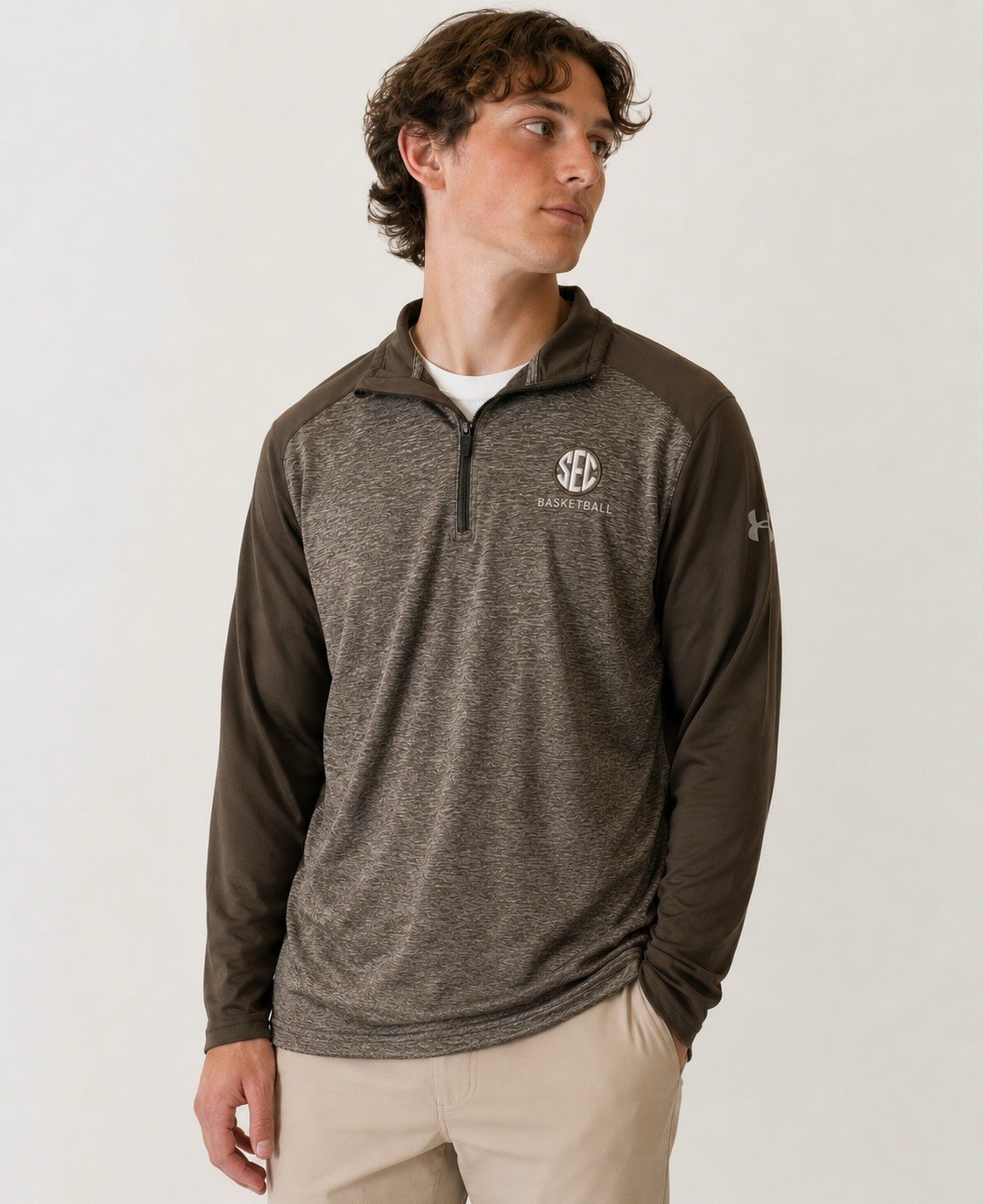 Under Armour SEC Basketball Quarter Zip Pullover Men’s LG Brown Performance gallery