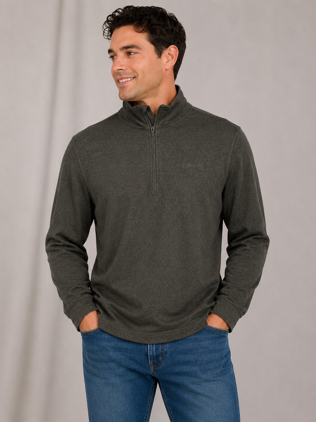 Orvis Quarter Zip Pullover Men Medium Olive Green Stretch Long Sleeve Casual gallery