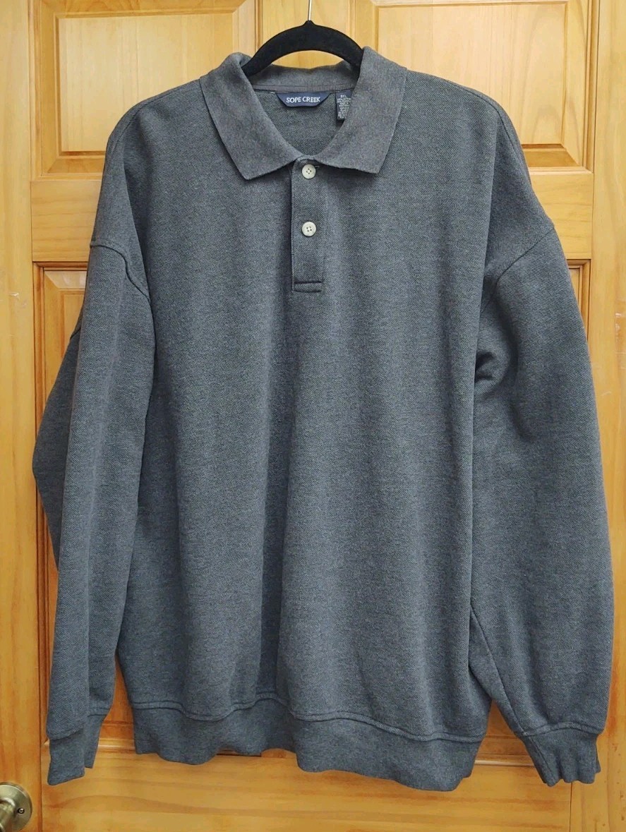 Sope Creek Long Sleeves Men's Pull Over Warm Shirt Size 2 XL Gray Heavy Weight gallery