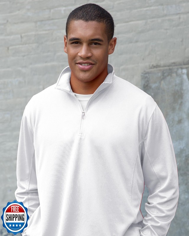 Vantage Apparel Collegiate Men's Micro Mesh White Performance 1/4 Zip Pullove gallery