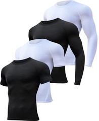 4 Pack Workout Compression Shirts Men Long/Short Sleeve Rash Guard Athletic U…