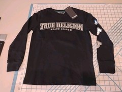 YOUTH MEDIUM BLACK TRUE RELIGION LS SILVER GRAPHIC PRINT T-SHIRT – NWT