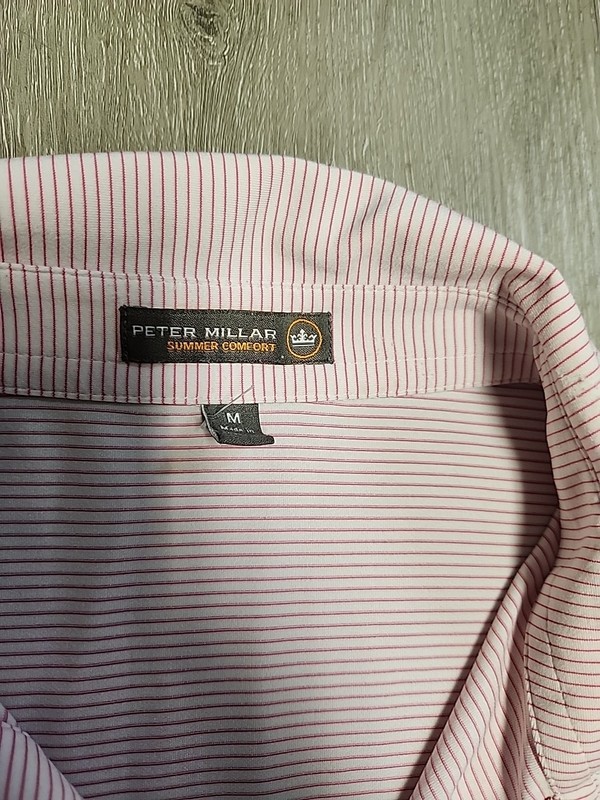 Peter Millar Colonial Logo Pink Striped Golf Lightweight Polo Shirt Mens Medium gallery