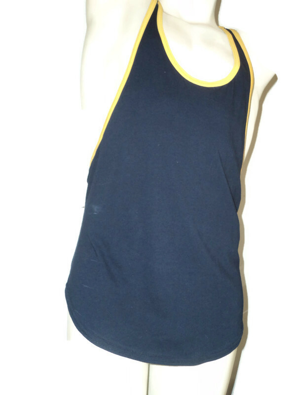 Muscle "Y" Back Tank Top, Go Softwear Navy w/ Yellow Trim XL gallery