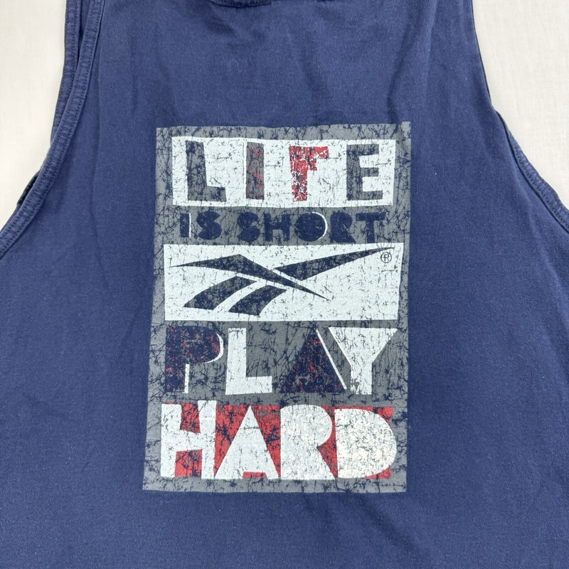 Vintage Reebok Tank Top Adult XL Blue Life Is Short Play Hard Sports 90s Classic gallery