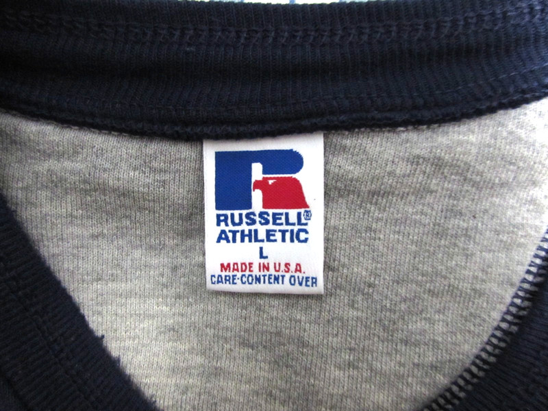 VTG Russell Athletic Henley Men Large Navy Blue 50/50 Pullover Sweatshirt USA gallery