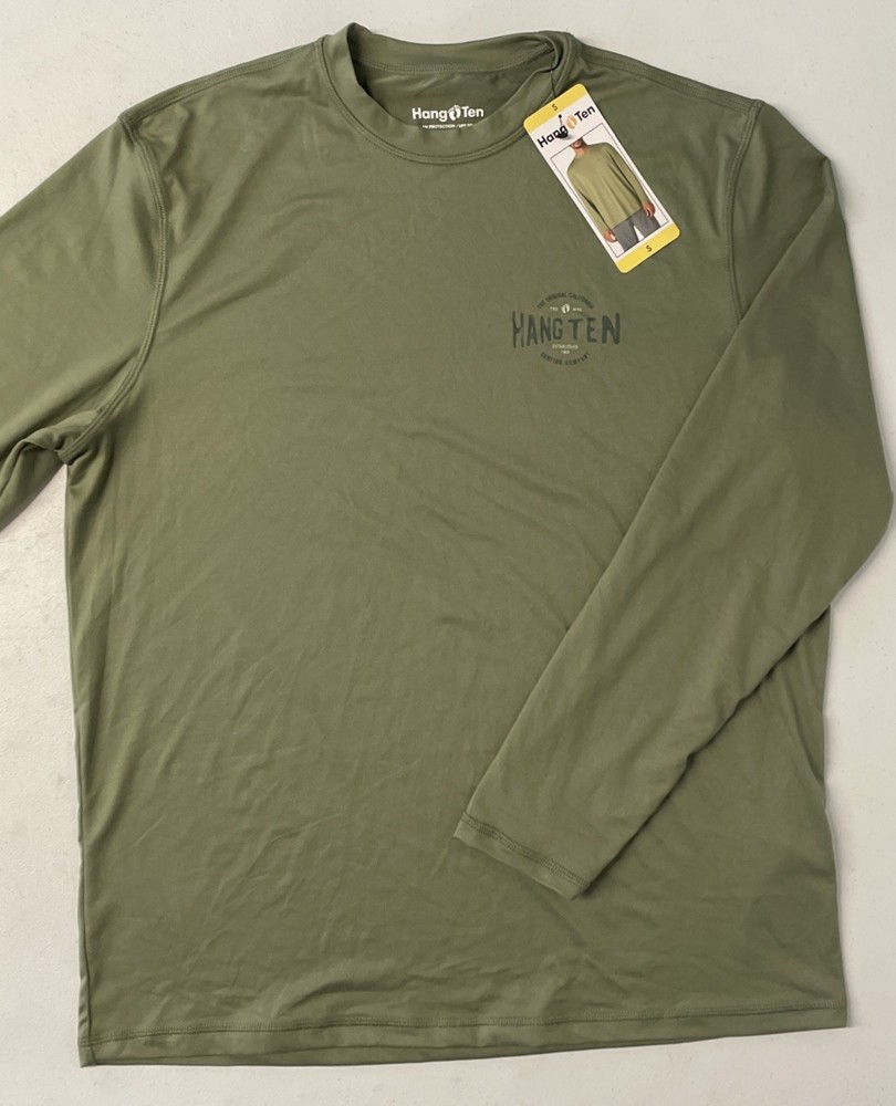 HANG TEN Men's Long Sleeve Sun Tee Shirt UV PROTECTION UPF 50+ GREEN Quick SMALL