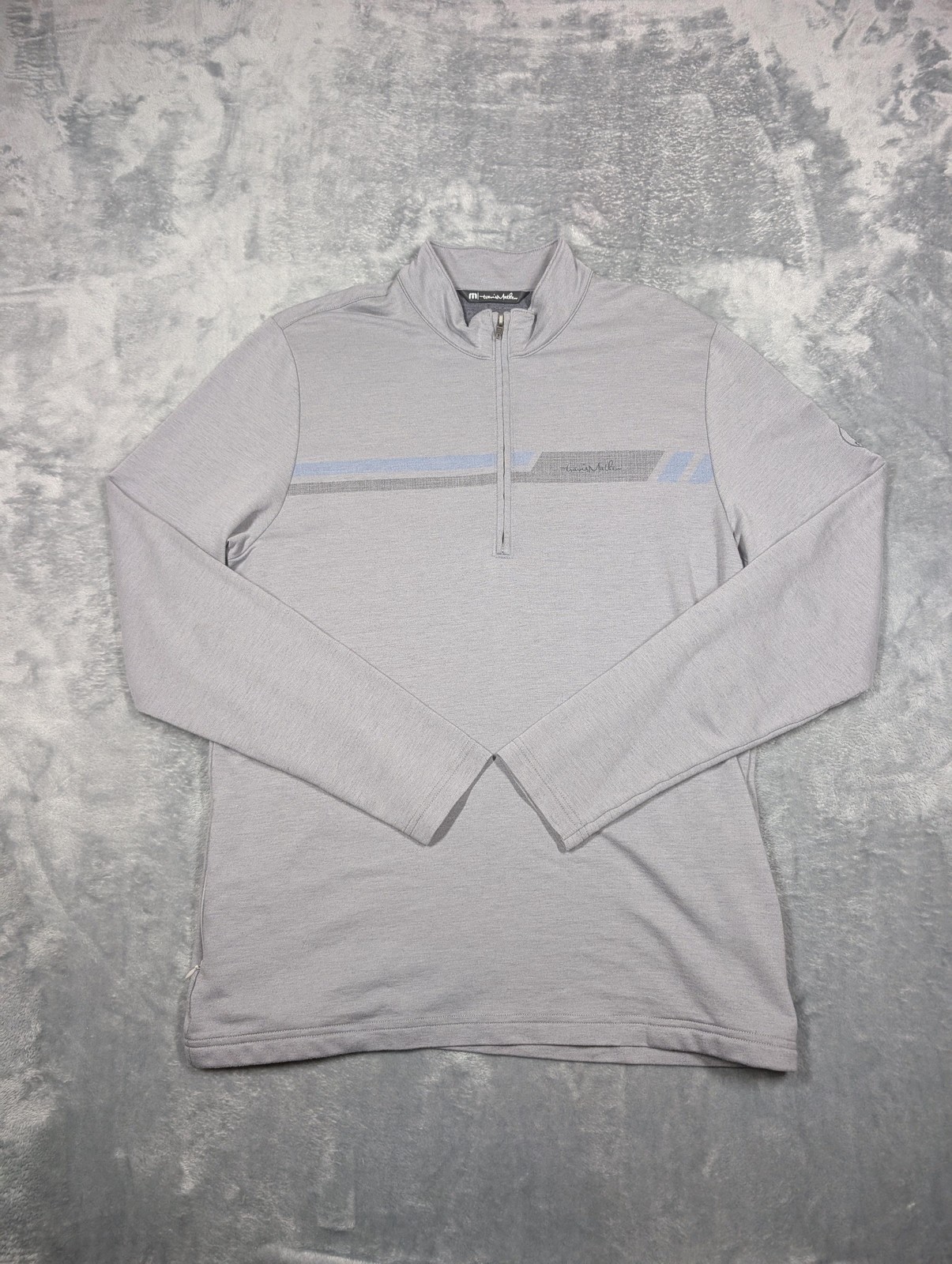 TravisMathew Pullover Mens Large Gray Striped Quarter Zip Golf Lightweight Top gallery
