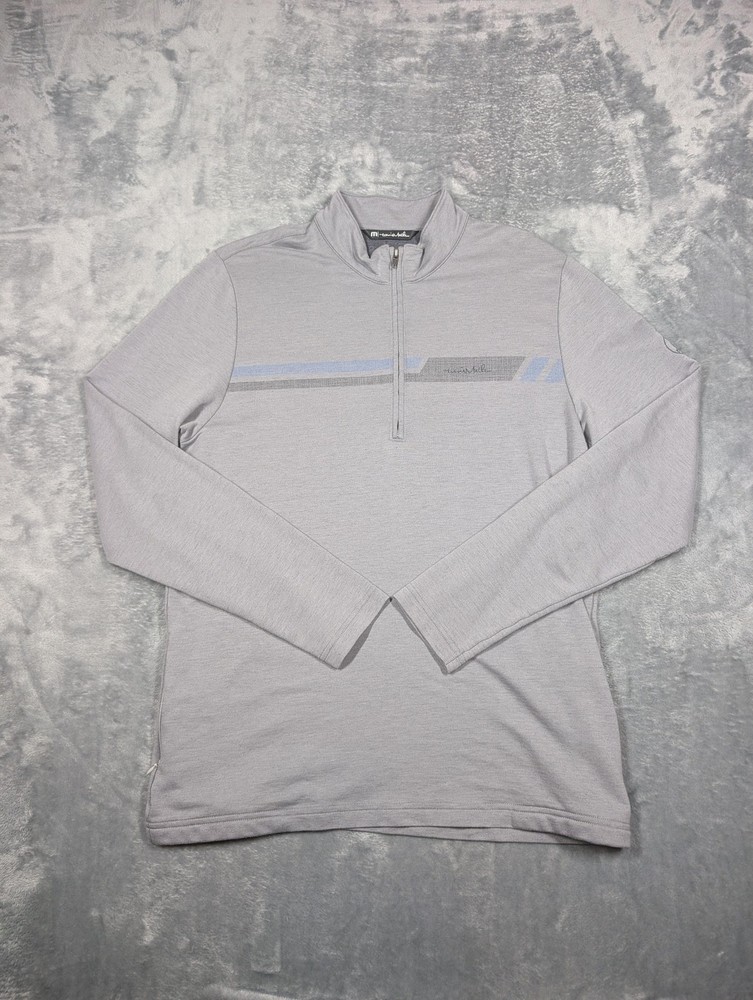 TravisMathew Pullover Mens Large Gray Striped Quarter Zip Golf Lightweight Top