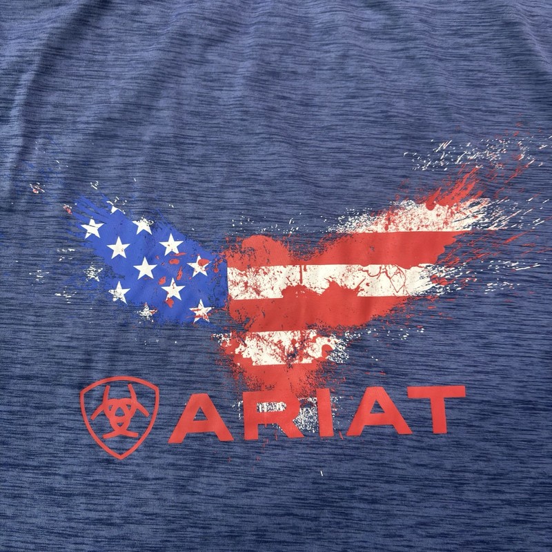 Ariat Tek T-Shirt Men’s M Blue Heather USA Flag Eagle Long Sleeve Performance gallery