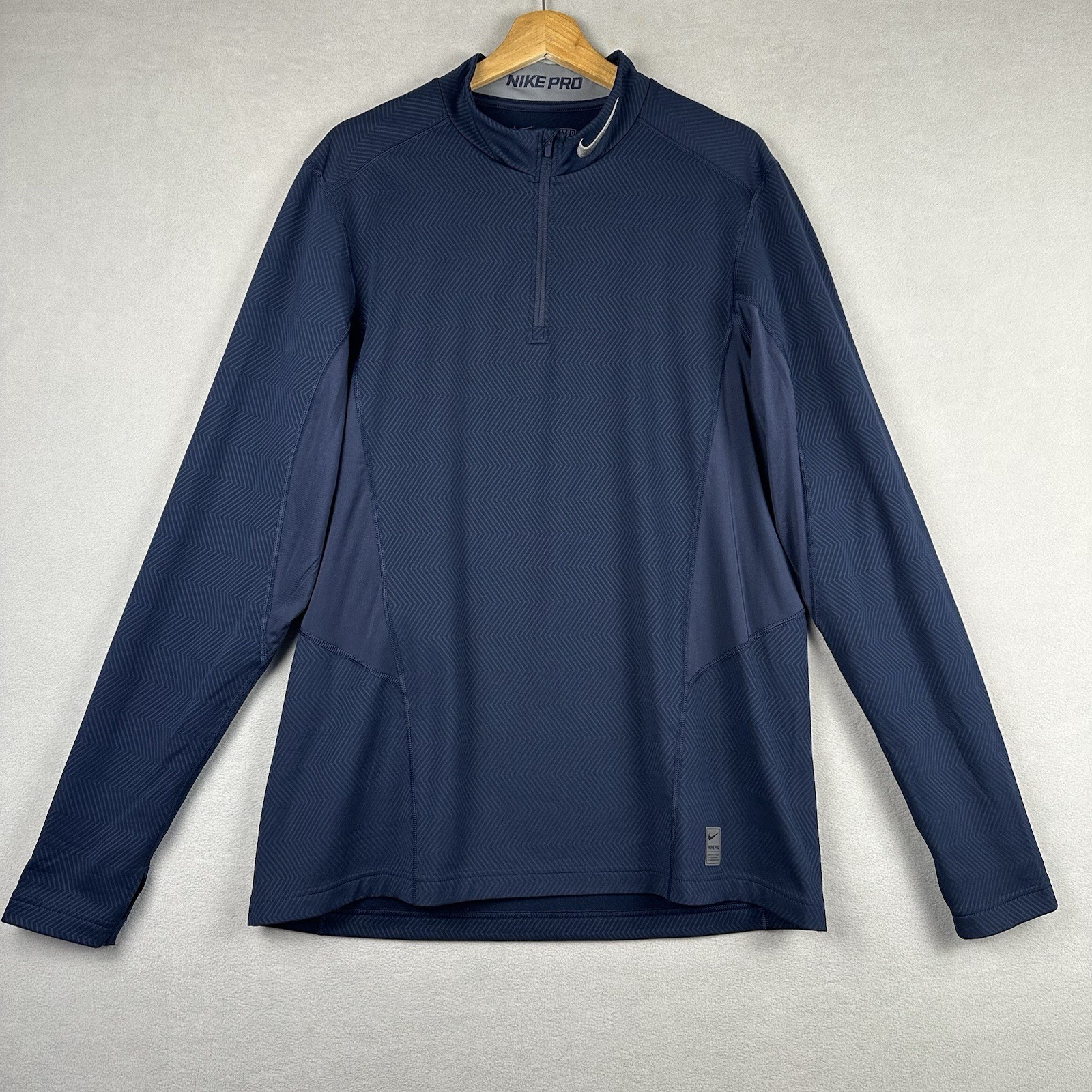 Nike Pro Dri-FIT 1/4 Zip Fitted Athletic Training Shirt Mens XL Blue Thumb Holes gallery