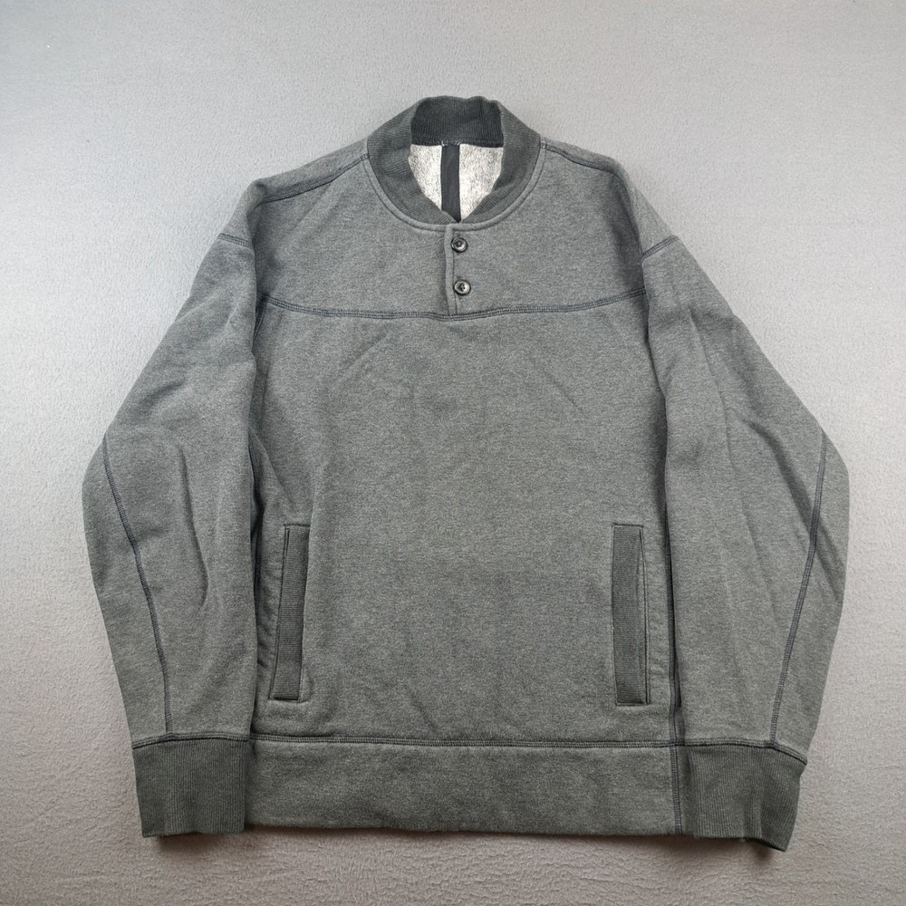 Lululemon Henley Crewneck Sweatshirt Men's Size Medium Gray Pockets Kangaroo