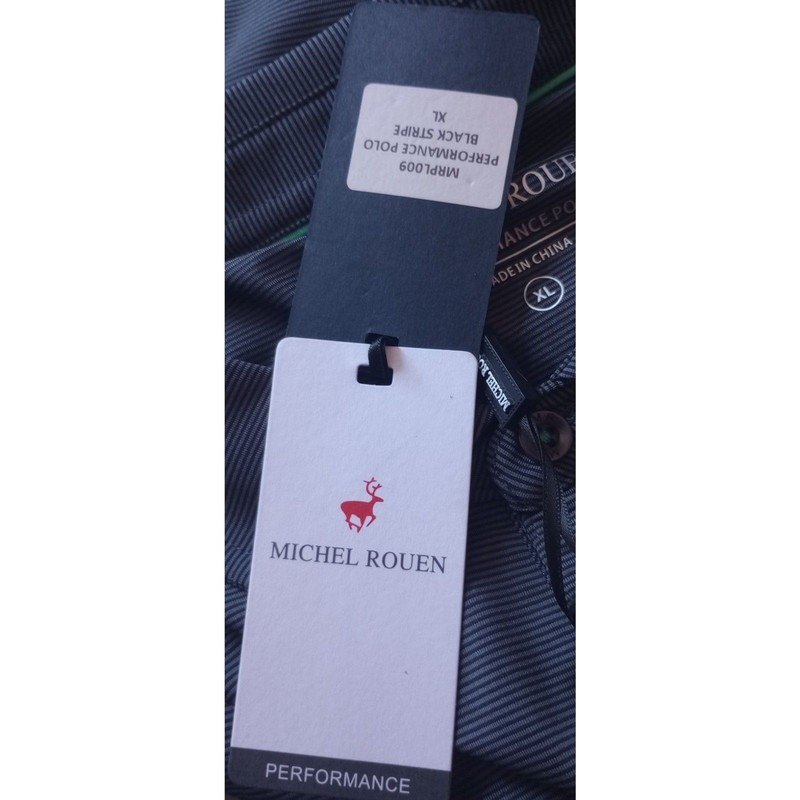 Michel Rouen Men's Size XLarge Blue Pinstriped Performance Polo, NWT gallery