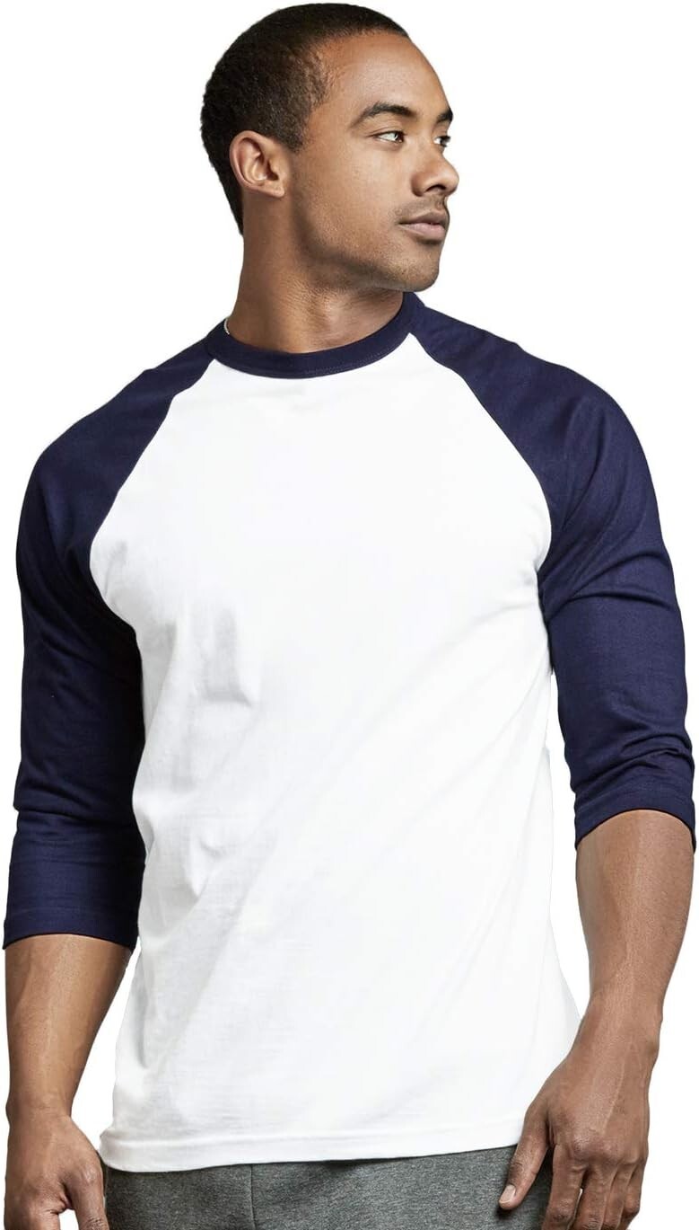 TOP PRO Men's 3/4 Sleeve Casual Raglan Jersey Baseball Tee Shirt (1XL / NV/WHT) gallery