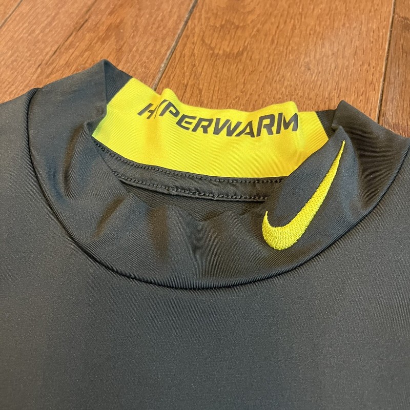 Mens Nike Pro Combat Hyperwarm Fitted Shirt Mock Neck Gray Neon Yellow sz Large gallery