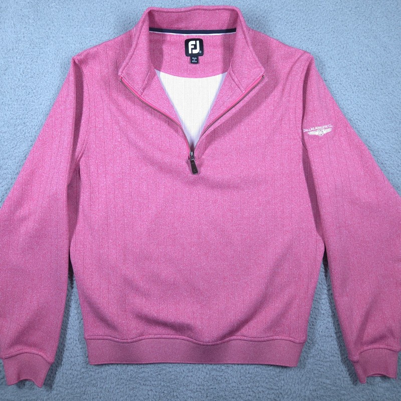 Footjoy Pullover Men Medium Pink Drop Needle Half Zip Gathered Waist Performance gallery