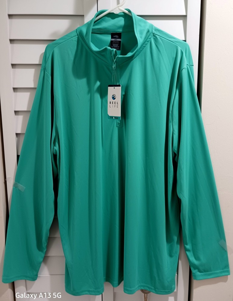 NEW Reel Life HydroMAX 1/4 Zip Pullover Top Mens XXL Aqua LS Fishing Sun