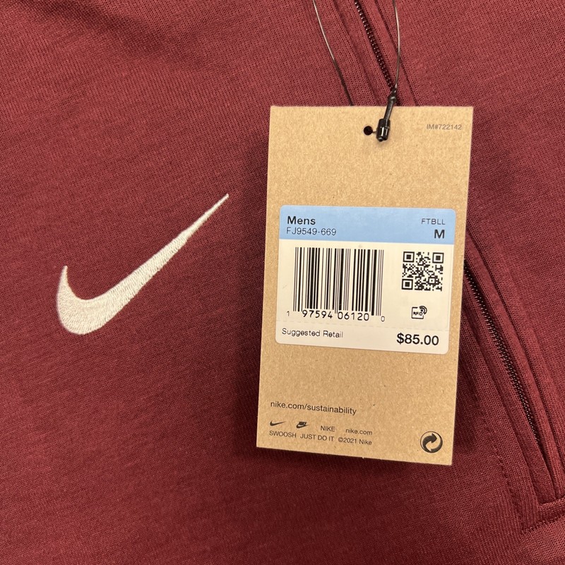 Nike 1/4 Zip Pullover Long Sleeve Maroon Grey Sleeves Mens Medium FJ9549-669 $85 gallery