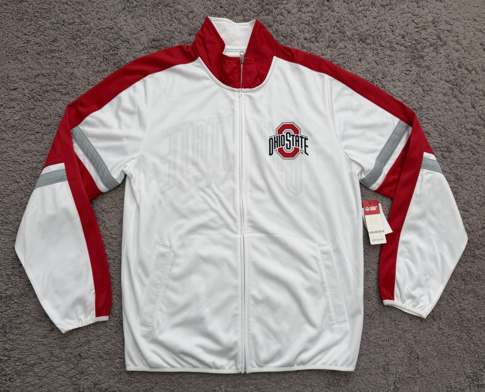 G-III Ohio State Buckeyes Jacket OSU Full Zip White Red Men's Size Large NEW