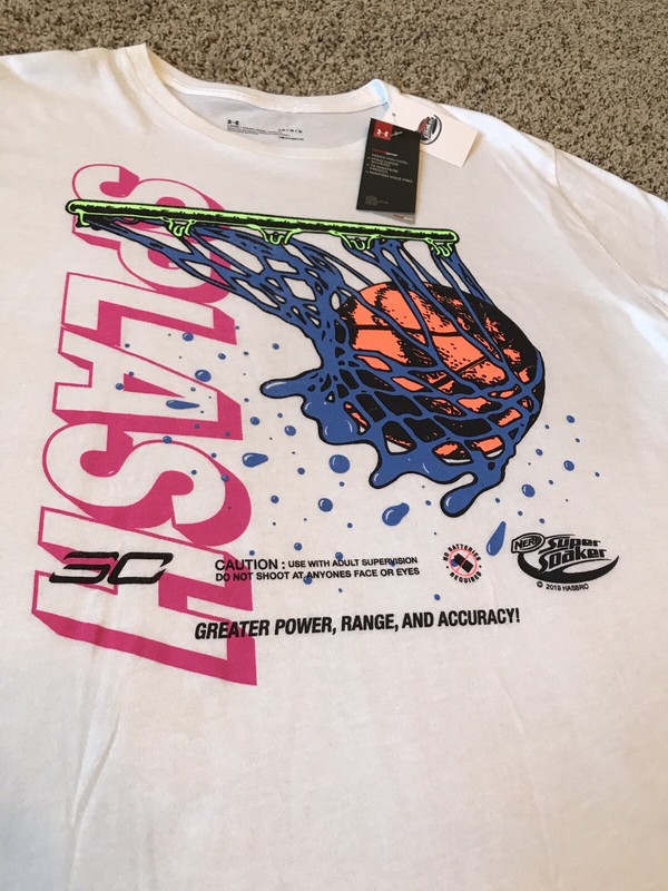 RARE Under Armour Stephen Curry 7 x Nerf Super Soaker White T Shirt Mens Size L gallery