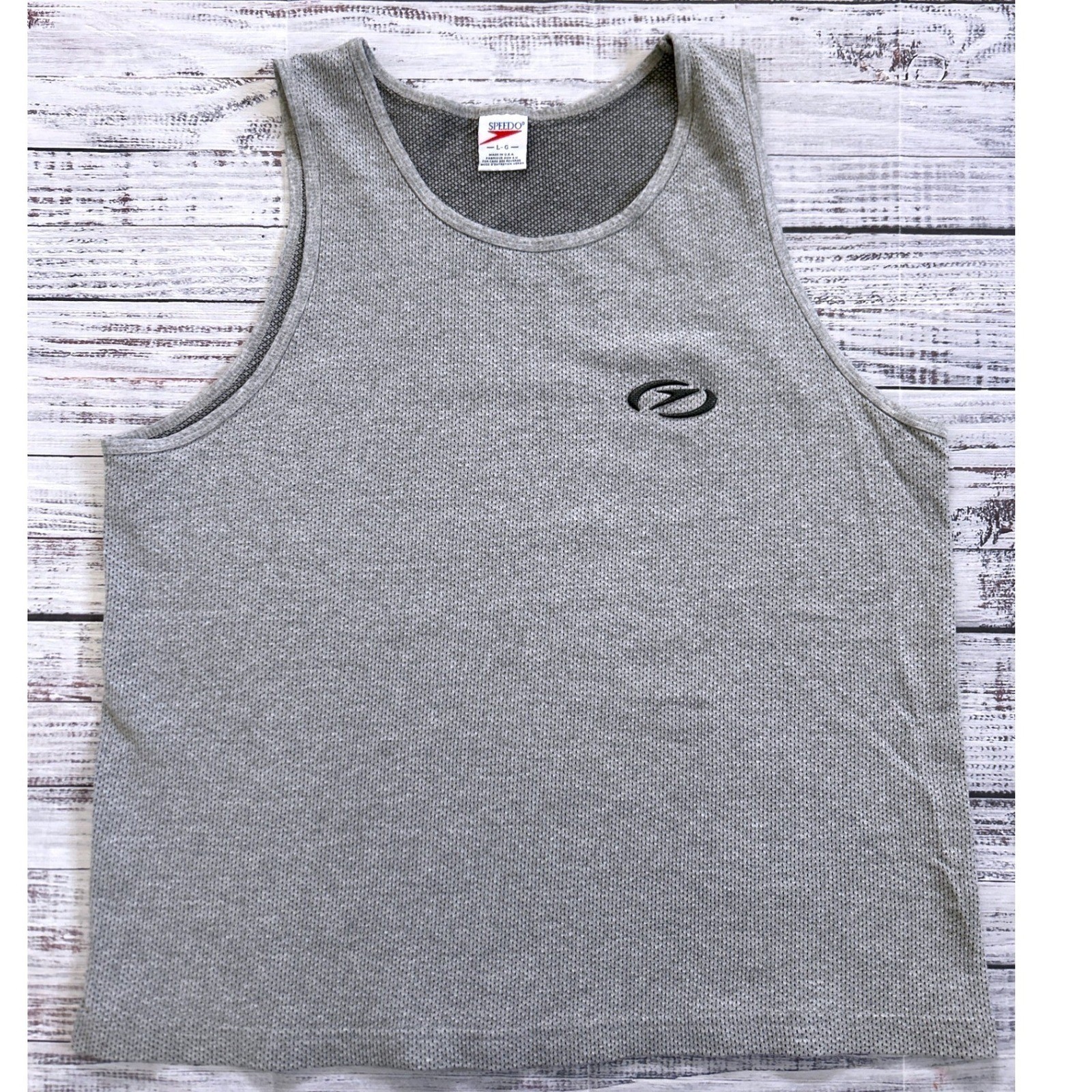 Speedo Vintage Mens Grey Waffle Knit Mesh Tank Top Made in USA Summer Beach gallery