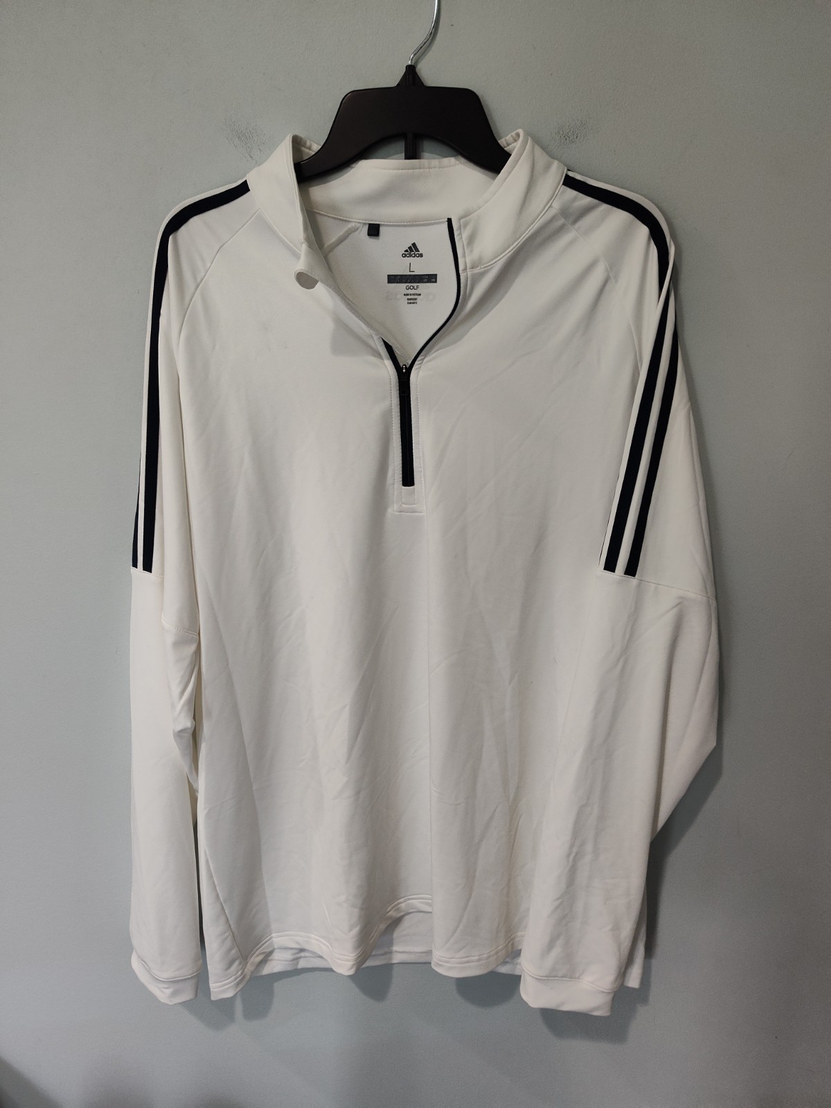Adidas Golf 1/4 Zip Pullover Men’s Large White Black 3 Stripe Stretch Athletic gallery