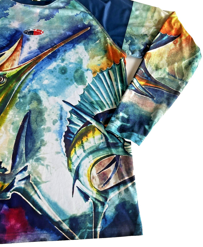 Mens Bluefin Performance Marlin Print Long sleeve Pullover size M gallery