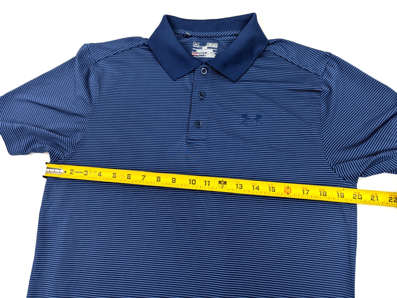 Under Armour Heatgear Loose Blue Striped Polo Shirt Men M Performance Short Slv gallery